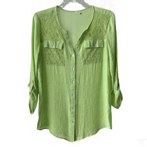 NY Collection Coastal Summertime Top Light Green Breathable Women’s Blouse S